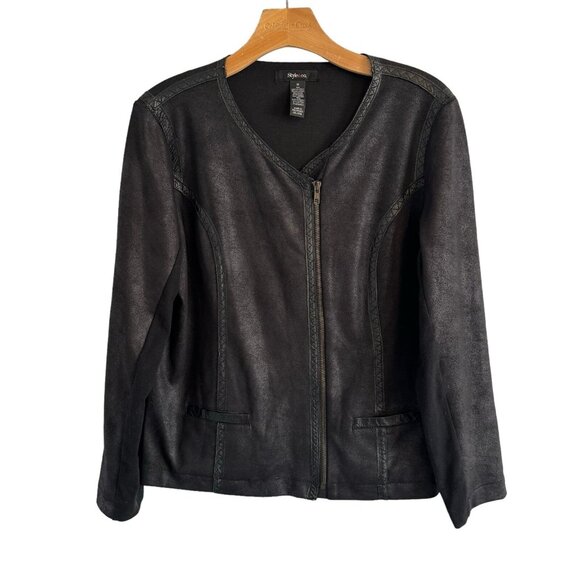 Style & Co Black Blazer Sz M Front Zip Women Blazer Jacket - Picture 6 of 12